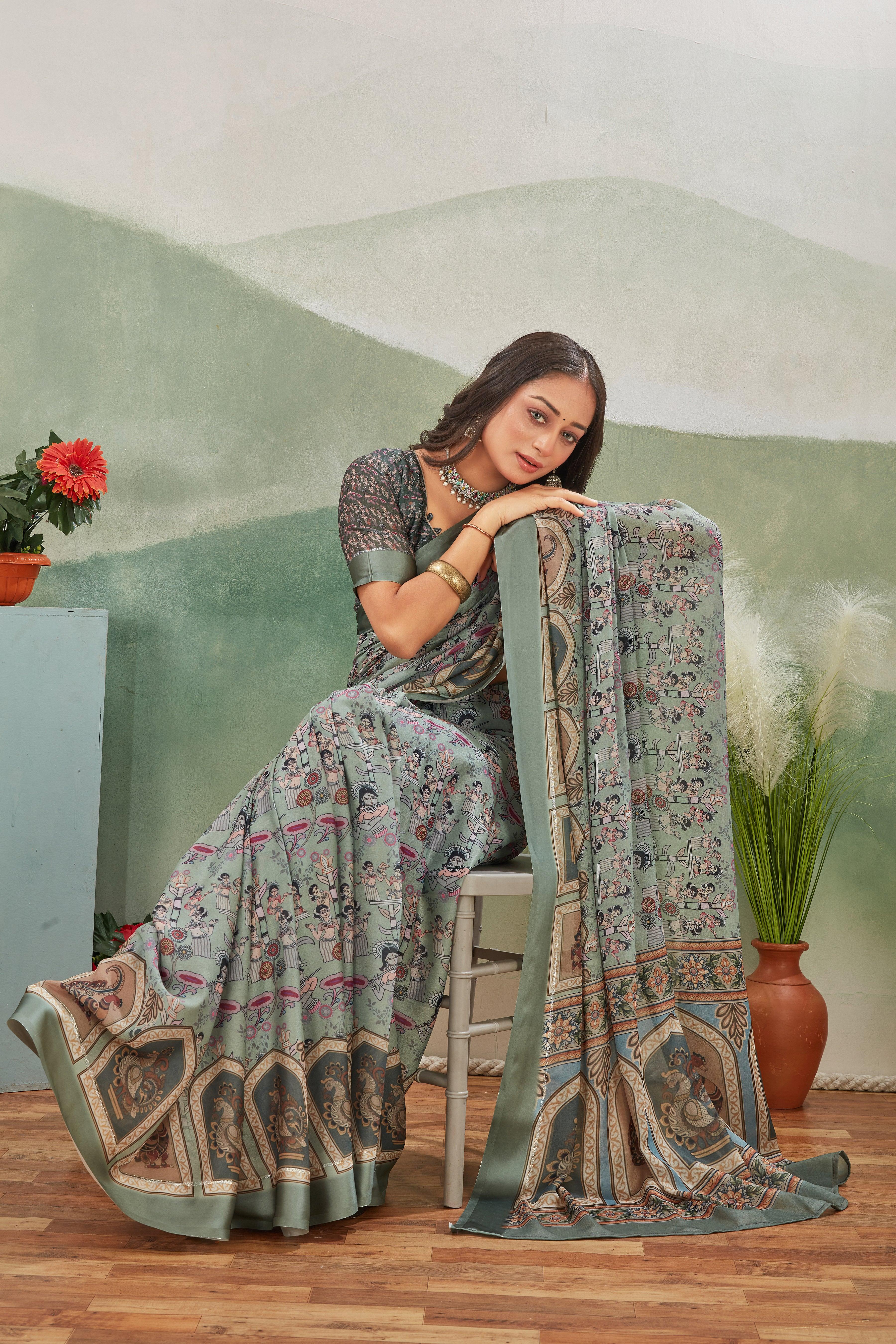 Perfect Harmony: Soft Crepe Silk with Elegant Kalamkari Art - Image 3
