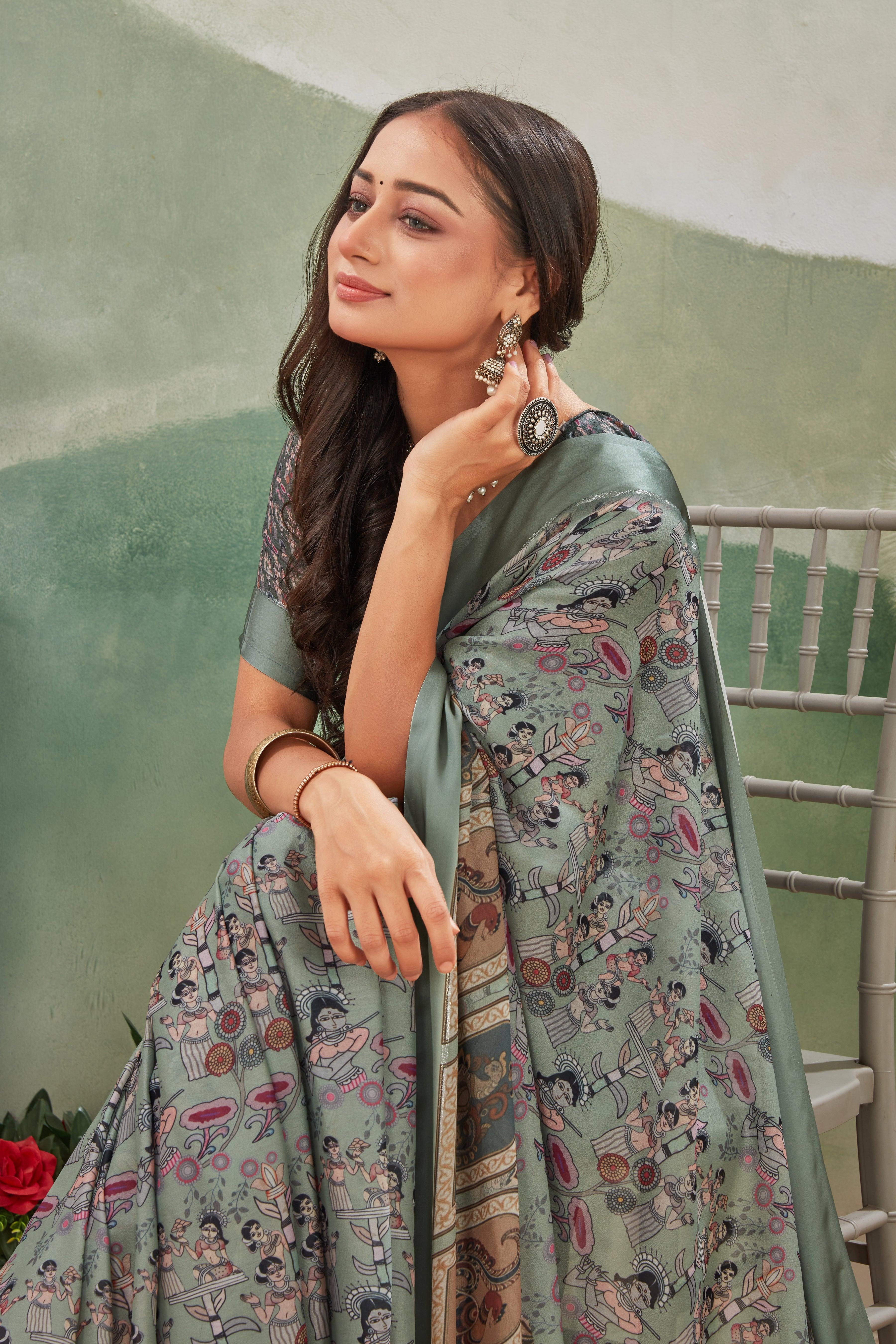 Perfect Harmony: Soft Crepe Silk with Elegant Kalamkari Art - Image 6