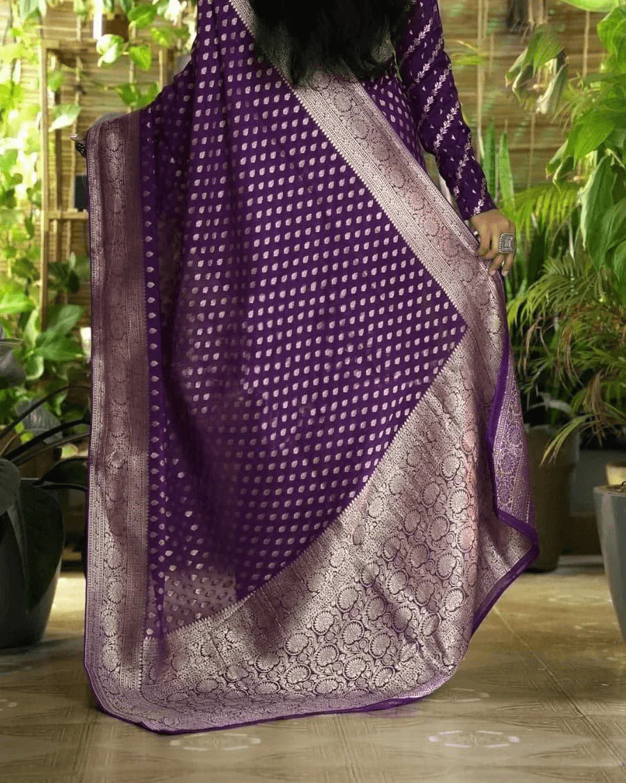 Premium Pure Crepe Silk Zari Buttie Saree with Designer Blouse - Image 3