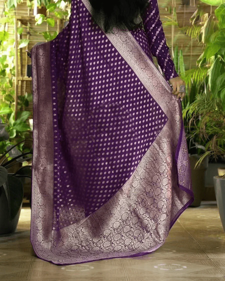 Premium Pure Crepe Silk Zari Buttie Saree with Designer Blouse - Image 4