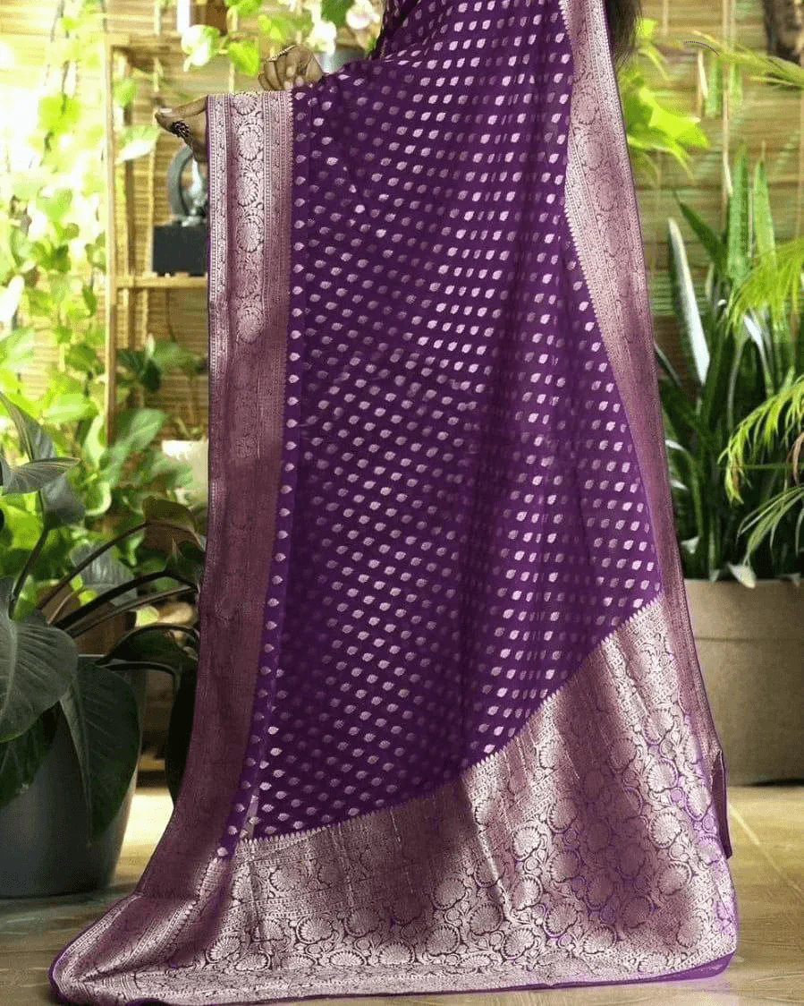 Premium Pure Crepe Silk Zari Buttie Saree with Designer Blouse - Image 5