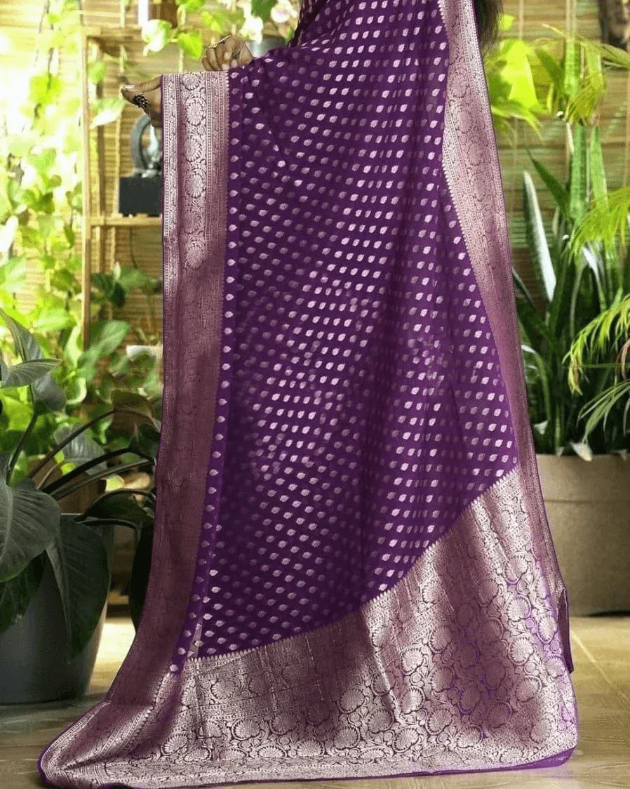 Premium Pure Crepe Silk Zari Buttie Saree with Designer Blouse - Image 6