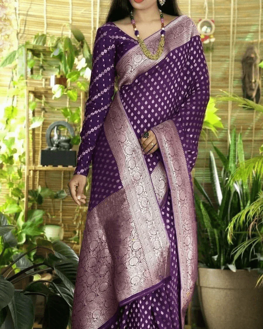 Premium Pure Crepe Silk Zari Buttie Saree with Designer Blouse - Image 7