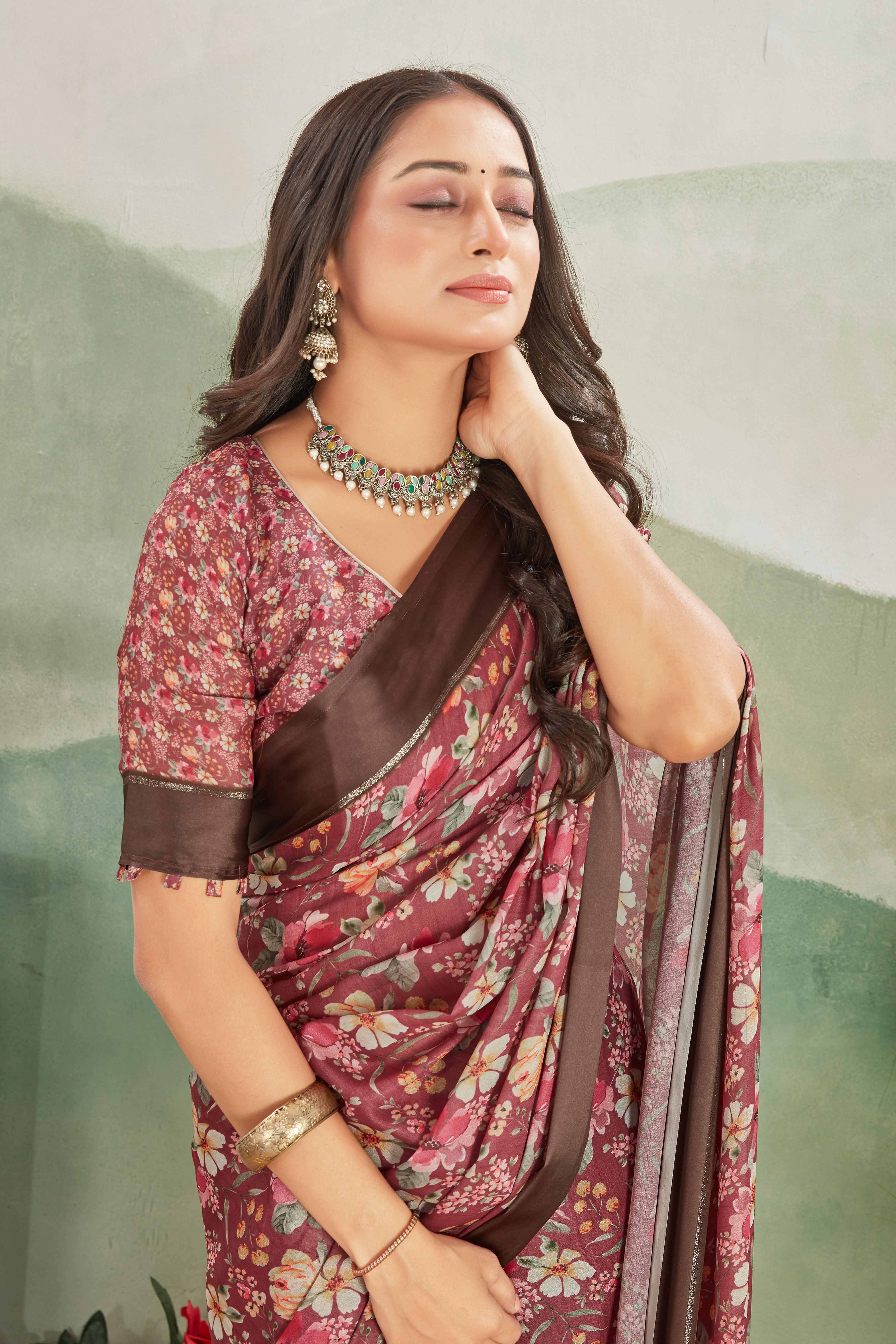 Radiate Royalty: Viscose Satin Borders on Crepe Silk with Pallu Designs - Image 5