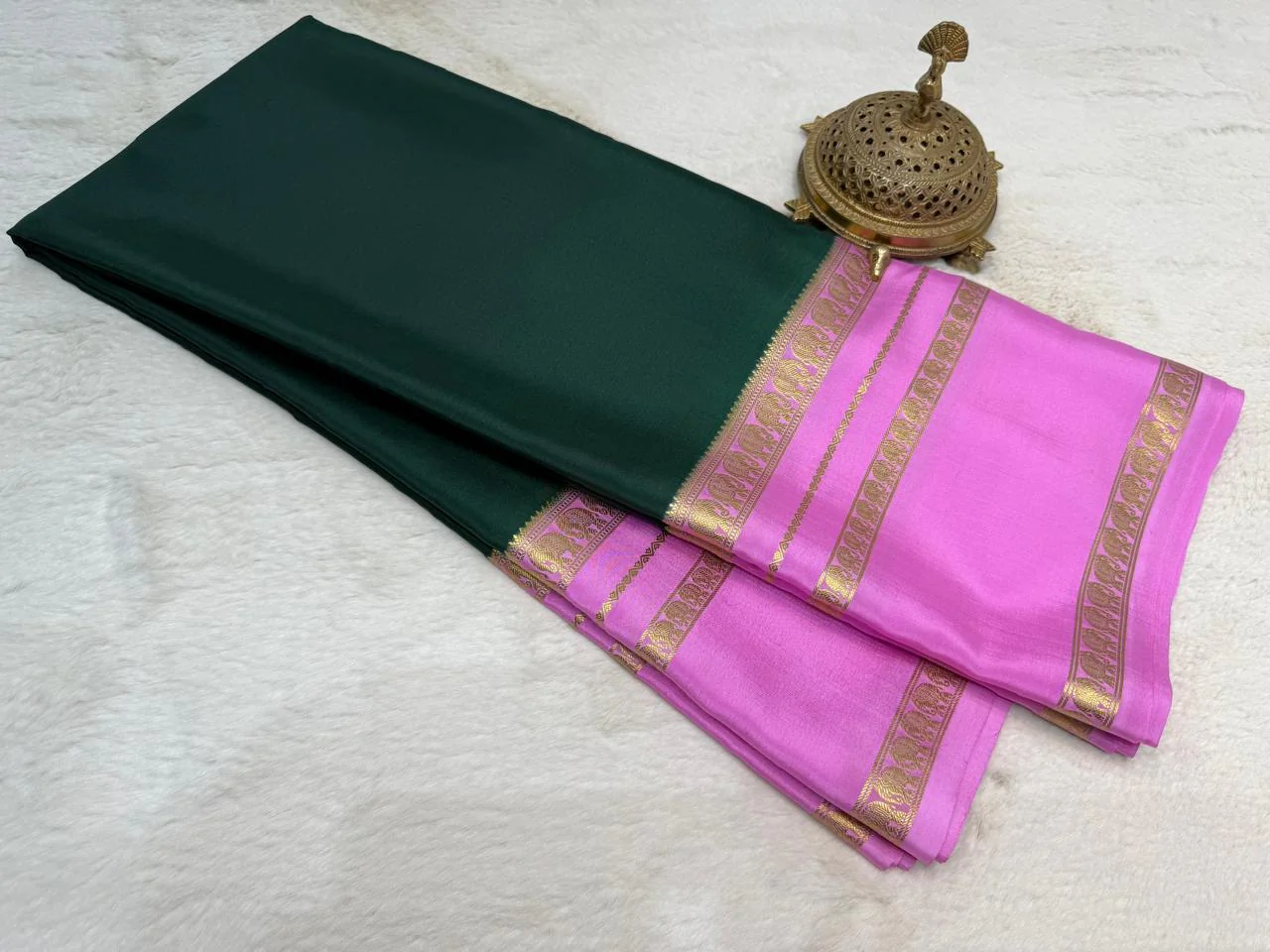 Semi-Crepe Silk Saree with Elephant Bentex Border | Contrast Color Designer Saree - Image 6