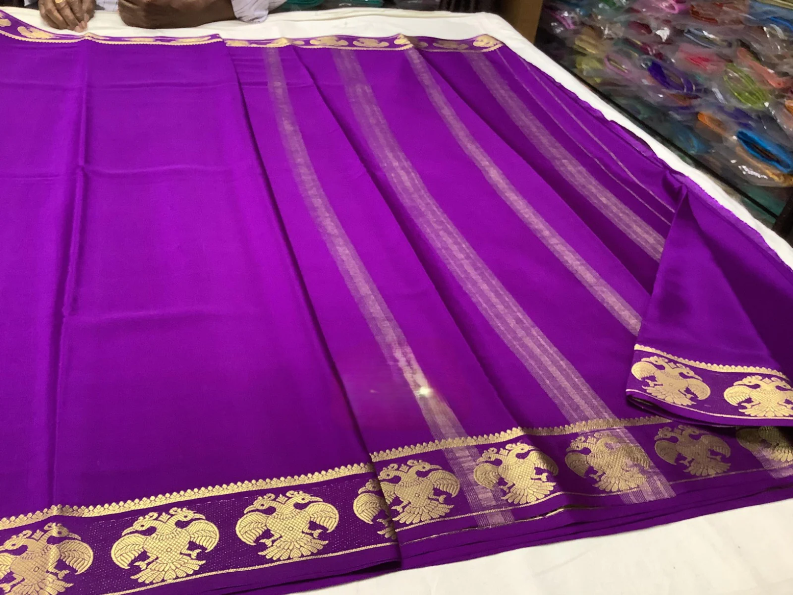 Semi Mysore Silk Saree with Stylish Contrast Color Borders - Image 4