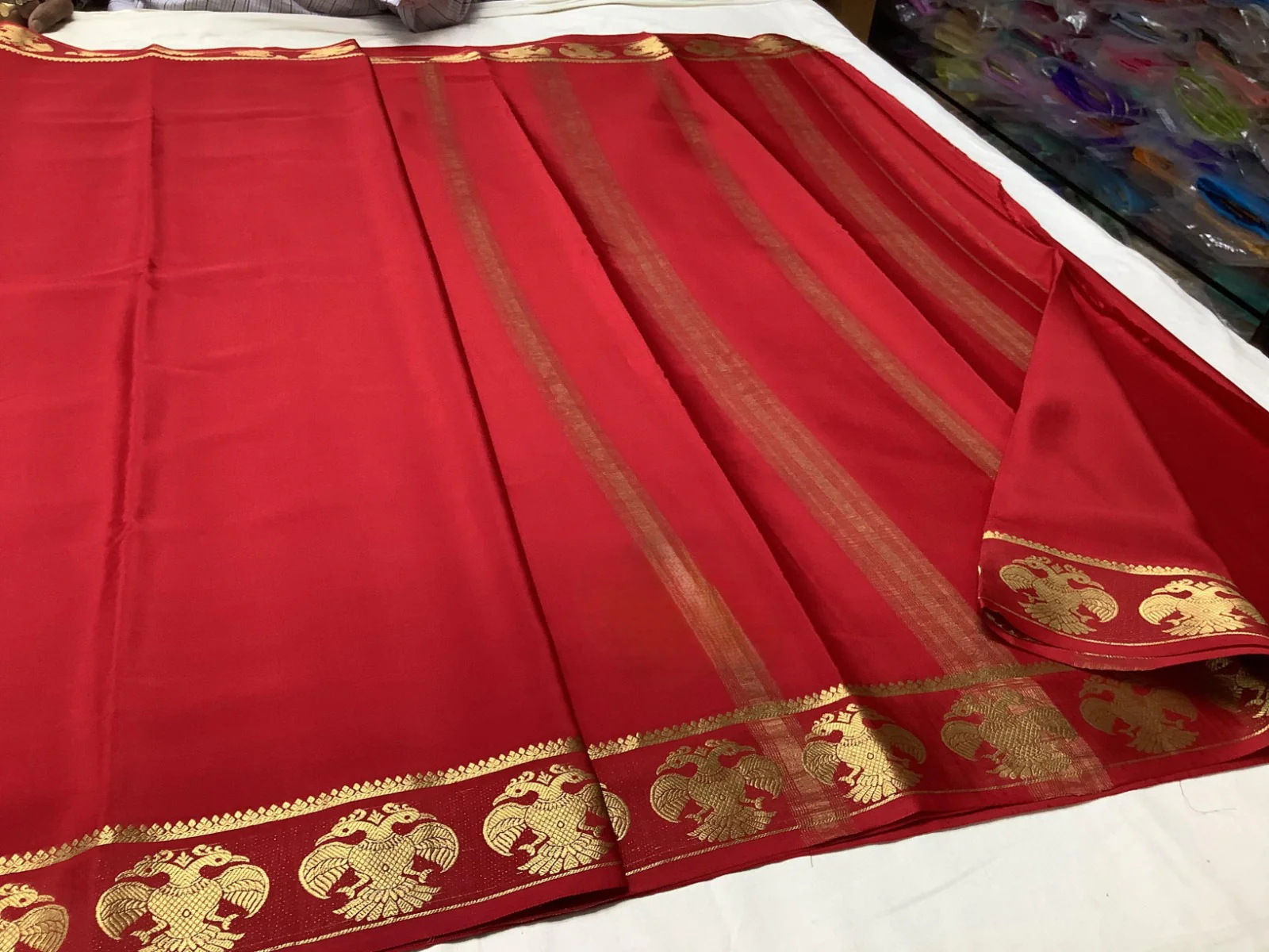 Semi Mysore Silk Saree with Stylish Contrast Color Borders - Image 5