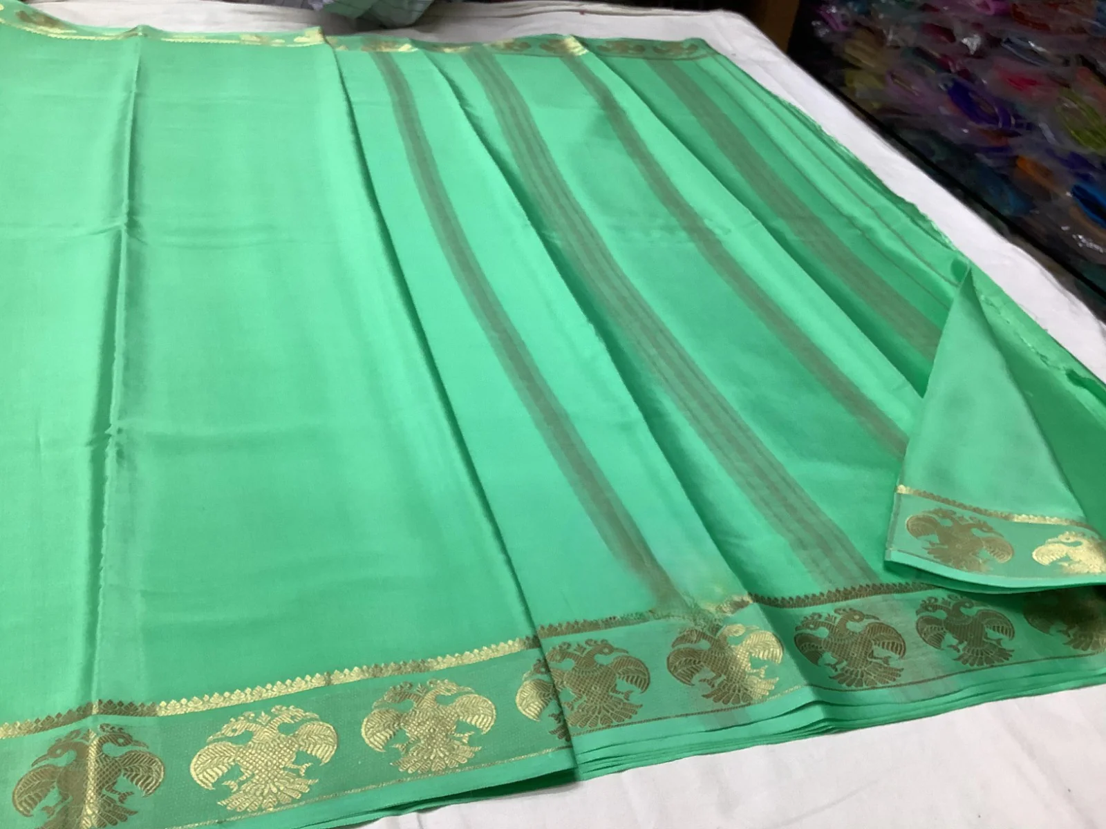 Semi Mysore Silk Saree with Stylish Contrast Color Borders - Image 8