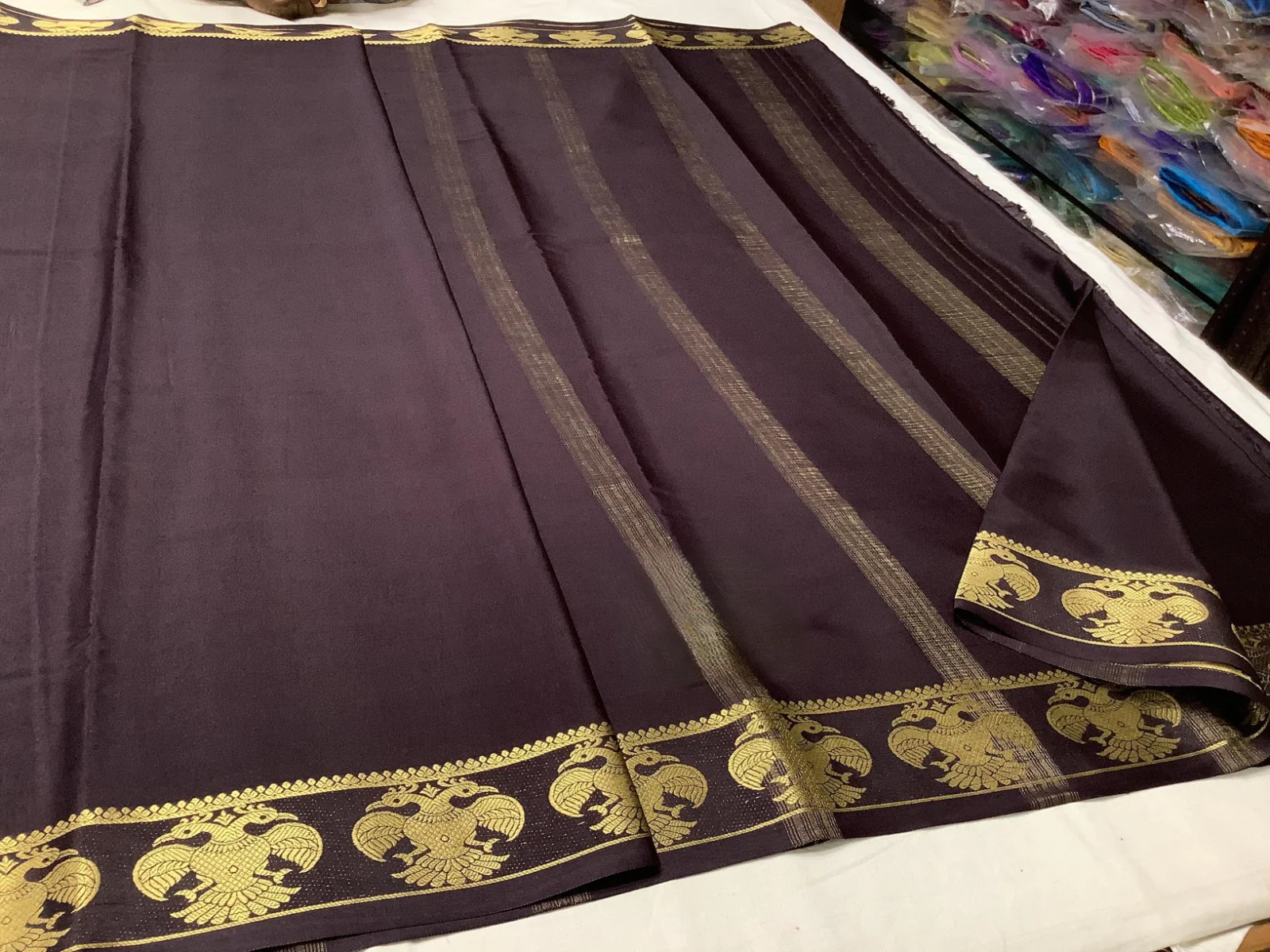 Semi Mysore Silk Saree with Stylish Contrast Color Borders - Image 9