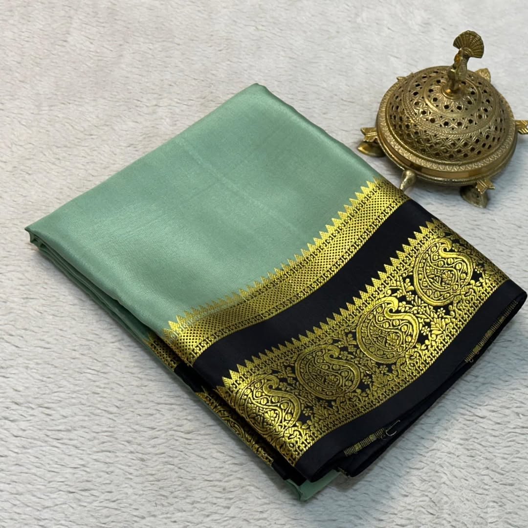 Traditional Charm: Mysore Silk Sarees with Mango Bentex Border - Image 3