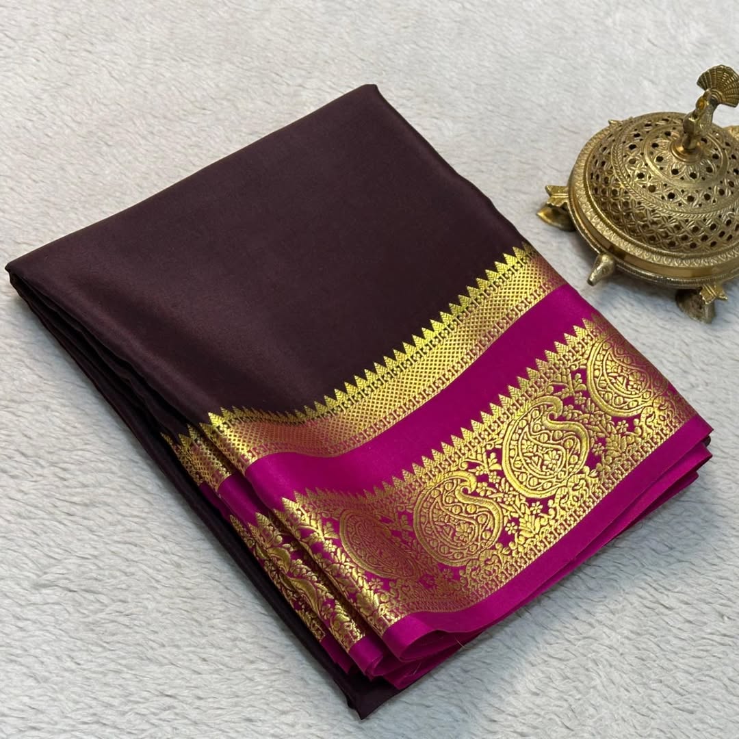 Traditional Charm: Mysore Silk Sarees with Mango Bentex Border - Image 5