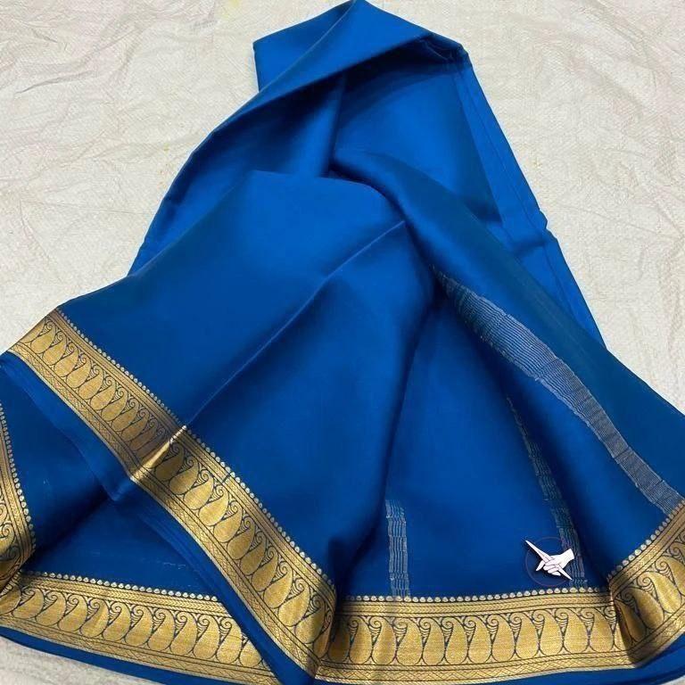 Pure Mysore Silk Saree With Beautiful Zari Border – Traditional Wear - Image 4