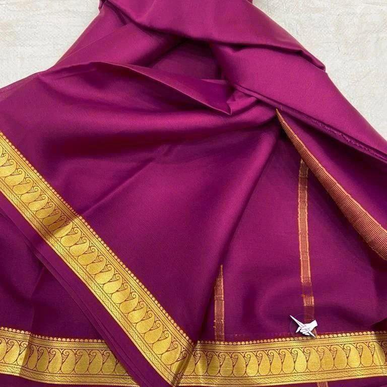 Pure Mysore Silk Saree With Beautiful Zari Border – Traditional Wear - Image 7